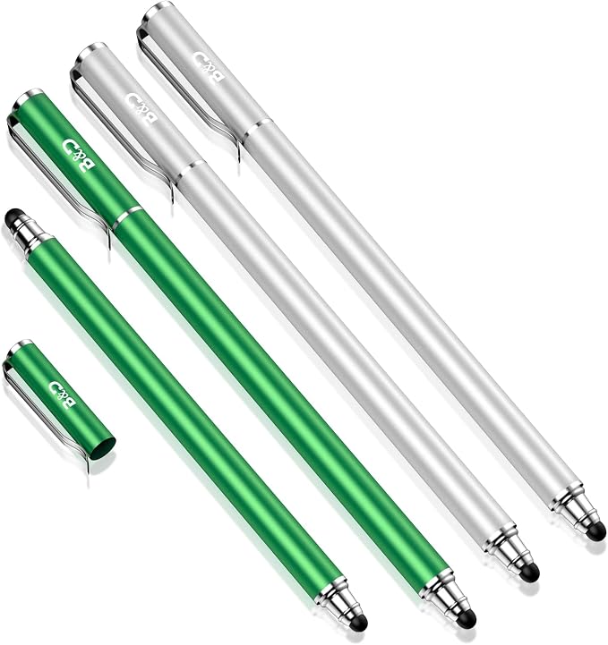 Capacitive Stylus/Styli 2-in-1 Universal Touch Screen Pen for All Touch Screen Tablets/Cell Phones with 20 Extra Replaceable Soft Rubber Tips (4 Pieces Black/Blue/Purple/Green)