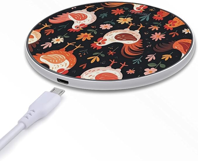 Cute Rooster Chickens Wireless Charger 10W Portable Fast Wireless Charging Pad Compatible with Phone Slim Charging Station Lightweight Charger Mat Charging Block for Travel Home Office