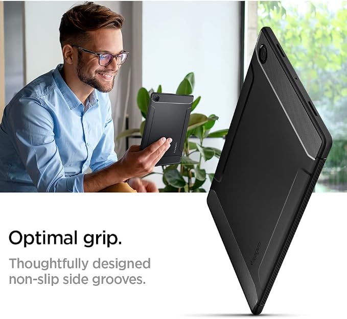 Spigen for Galaxy Tab A11+ Plus Case (2025) Rugged Armor Slim Protective Case with Carbon Fiber Design and Air Cushion Technology Matte Black