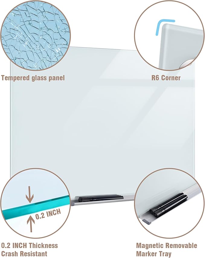 Mifuro Magnetic Glass Whiteboard，96"x48" Wall Mounted Frameless Dry Erase Board for Office, Home & School White
