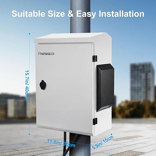 Outdoor Electrical Box, Cold-Rolled Steel Plate, Aluminum Alloy Back Beam, One-Piece Ventilation Design, IP65 Waterproof, Wall/Pole Mounted (15.7" x 11.8" x 5.9")