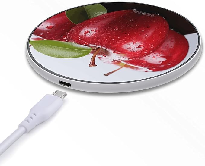 Red Apple Fruit Wireless Charger 10W Qi-Certified Fast Wireless Charging Pad with USB Cable &amp LED Indicator Fashion Charger Mat Portable Charging Station for All Qi-Enabled Phones