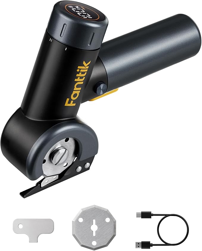 Fanttik C8 Nano Easyswap Cordless Electric Scissors with LED Display, Type-C Rechargeable Cardboard Cutter with 2 Blades, EasySwap Blade Change, LED Light, for Thin Cardboard Box Carpet Leather, Black
