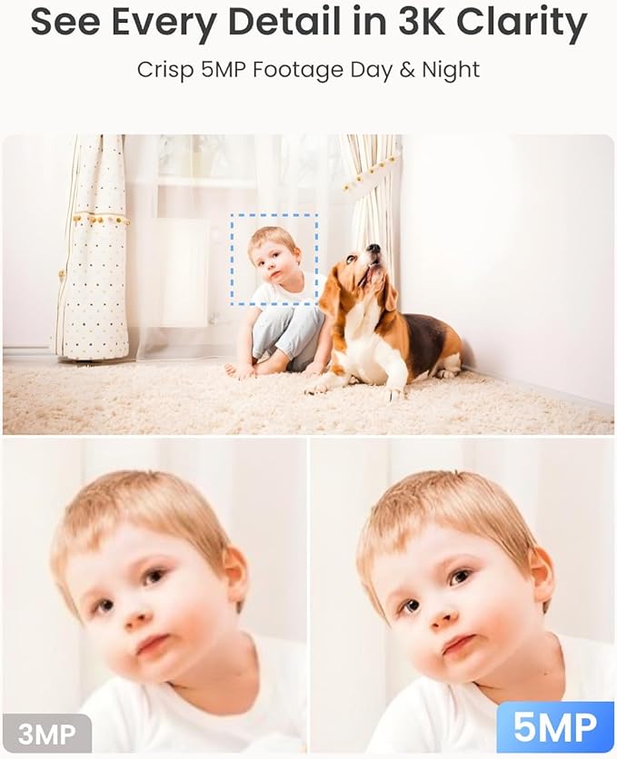 REOLINK E1 Pro(Black) 3K PT Wi-Fi Indoor Camera for Baby & Pet Monitoring, Auto Tracking, 5MP Night Vision Enhanced by F1.6 Aperture, Person/Pet/Baby Crying Detection, 2.4/5GHz Wi-Fi, Two-Way Audio