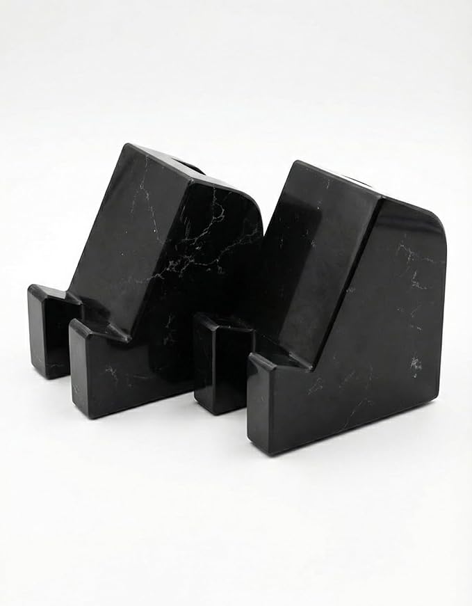 FLOWMAR Marble Phone Stand for Desk – Heavy Quartz Cell Phone Holder Luxury Black Marble Phone &amp Tablet Stand Stable Desk Phone Holder Case Friendly Charging Compatible