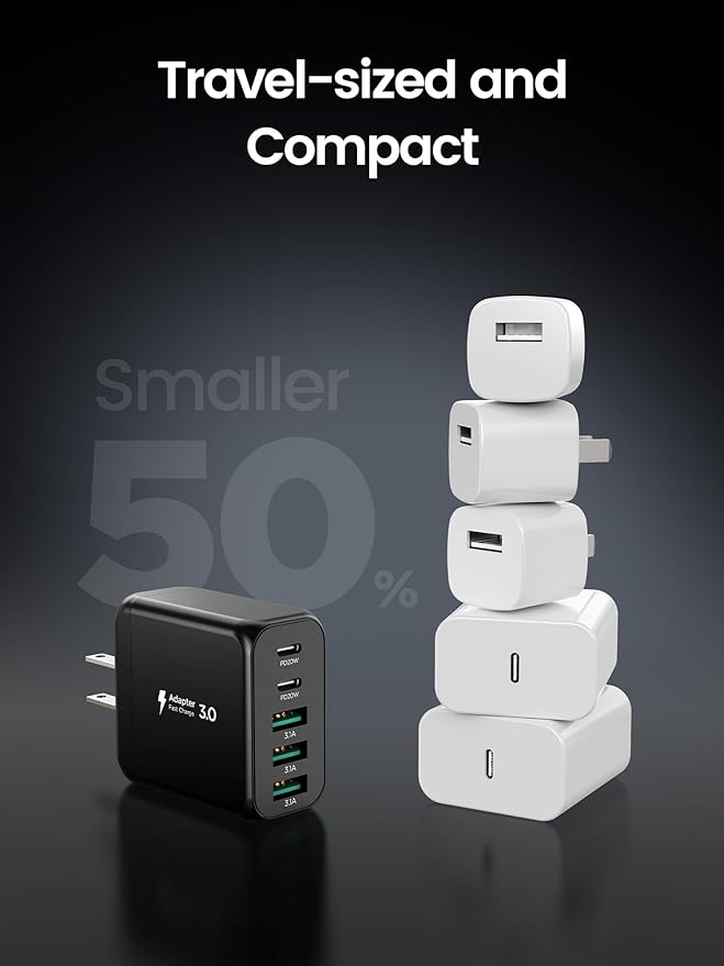 USB C Charger Block, [2-Pack] Type C Charger Fast Charging,50W 5-Port USB Wall Charger Multiport Type C Charging Block Cube for iPhone 16 15 14 13 12 11 Pro Max XS, iPad, Samsung & More