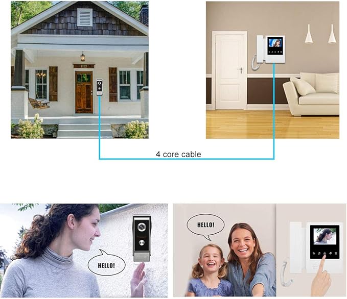 AMOCAM Video Door Phone System, 4.3 Inches Touch Monitor Wired Video Intercom Doorbell Kits, IR Night Vision Camera Door Intercom, Doorphone Telephone Style Indoor Outdoor for Home Villa