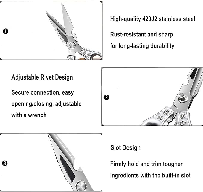 TUOLEWE Heavy Duty Kitchen Scissors - 3.0mm Thickened Blades