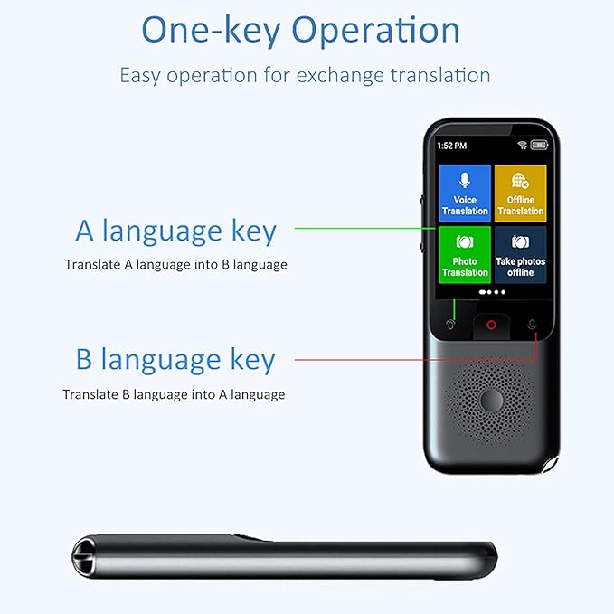 Portable Language Translator Device, 138 Languages Online, 17 Languages Offline, Voice Video Recording, Unit Conversion - Multilingual Communication, Photo Translation, Ideal for