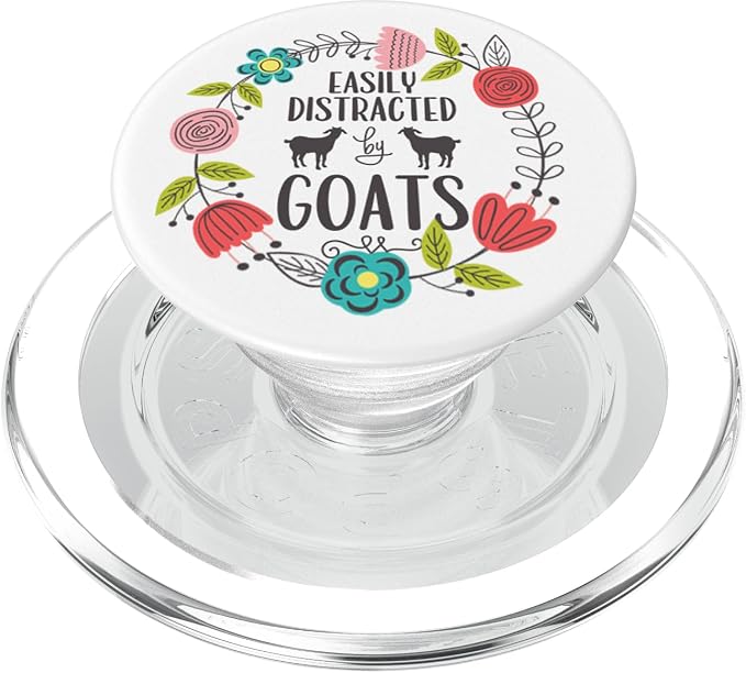 Cute Easily Distracted By Goats Spring Floral Wreath White PopSockets Adhesive PopGrip
