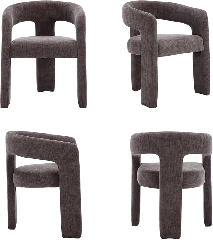 Modern Chenille Dining Chairs Set of 4, Upholstered Barrel Chairs with Arms Comfy Accent Side Chairs for Living Room/Dining Room/Reception, Charcoal Black