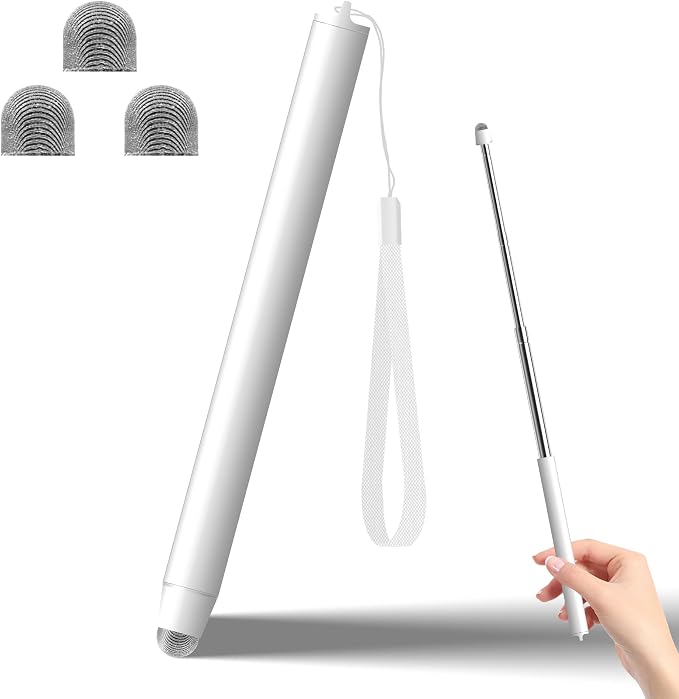 Universal Telescopic Stylus Pen for Touch Screens Retractable Pointer Stick Stylus with Special Flocking Tip Pointers for Classroom Pointer Finger Stick Anti Slip Pen Clip Black