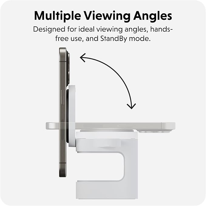 HyperJuice 3-in-1 Wireless Charger Qi2 Magnetic Stand — Fast Charger for iPhone Apple Watch Airpods &amp Qi Compatible Devices — Compact and Adjustable 3 in 1 Design