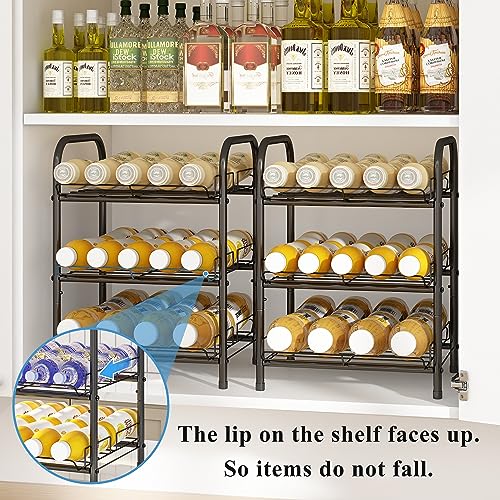 GILLAS 3 5 6 7 8 Tier Water Bottle Storage, Metal Beverage Can Rack,Large Capacity Bottled Rack Water Bottle Holder Stand for Cabinet, Countertop Kitchen, Party, Black - size: 3 Tier Without Wooden Top