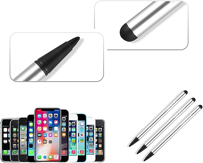 Pro Capacitive Resistive Stylus Universal 2 in 1 Compatible with Samsung Galaxy S22/S21/Ultra/S21+/Fe 5G/ High Sensitivity &amp Precision Full Size 3 Pack! (Silver)