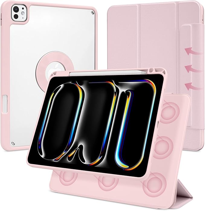Case for iPad Pro 11 inch M5/M4 (2025/2024 6th/5th Generation) Removable and Detachable Magnetic Cover with Pencil Holder Vertical Adjustable Stand Tri-Fold Multi-Angle Black