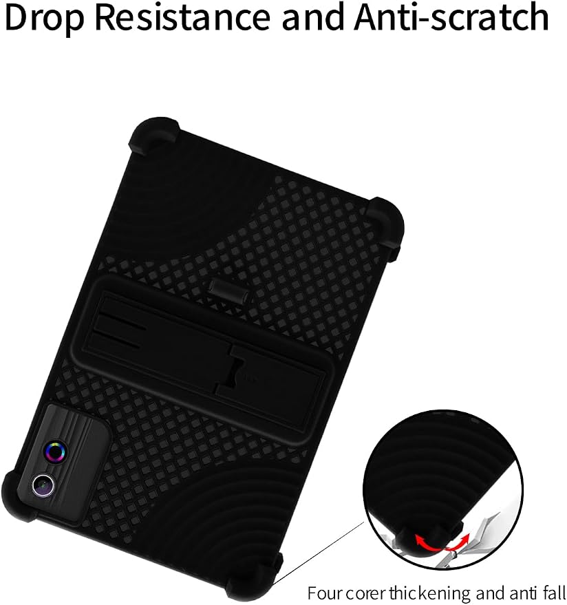 for UGRIHACH A7 11 inch Android Tablet CaseBOVUGAC Soft Silicone with Capacitive PenHeat Dissipation DesignAdjustable StandShockproofKids Friendly(Black)