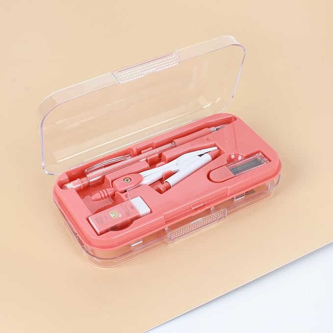 LABANCA 8 Pcs Compass Set with Protractor Rulers Pencil for Math Geometry (07053Red)