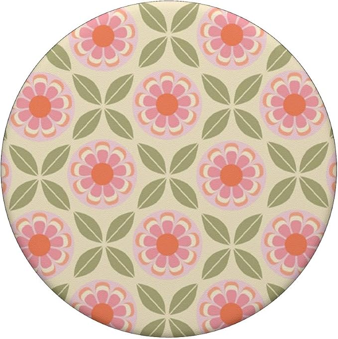 Beige Pink Retro Floral Pattern PopSockets Adhesive PopGrip