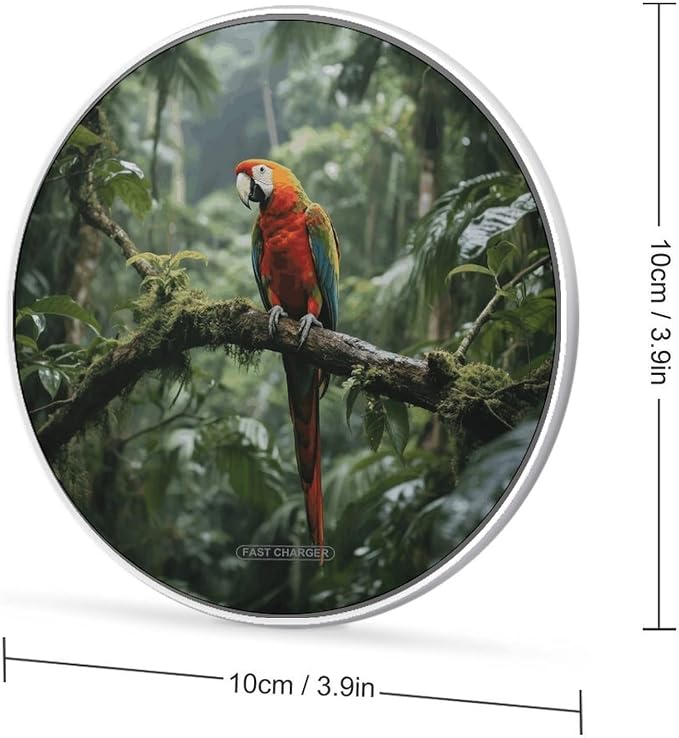Parrot_Rainforest Wireless Charger with USB CableAluminum Alloy Frame 10W Max Compatible Fast Wireless Charging Pad- 3.2ft Cable Included for Travel Home Office Desk