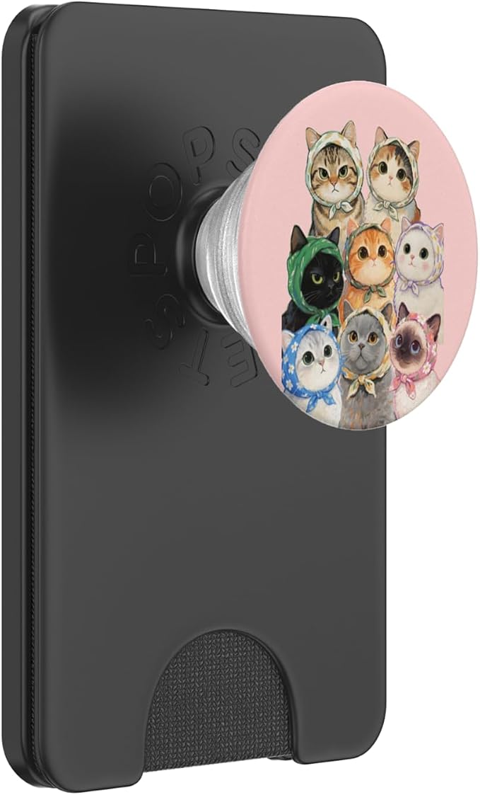 Pink Cute Cat Bandana Illustration Print PopSockets PopGrip for MagSafe