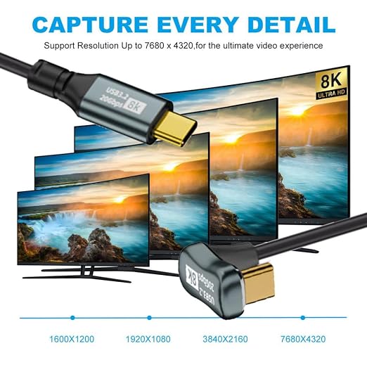 chenyang USB C to C Coiled Cable USB 3.2 Type C 90 Degree UP Angled 20Gbps PD 100W 8K@60Hz Data Fast Charging Cable 6ft