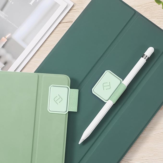 Fintie 4 Pack Pen Loop Holder for Apple Pencil Pro, Apple Pencil (USB-C / 1st / 2nd Generation) and Stylus Pens, Elastic Adhesive Leather Sleeve Attached to Cases, Green