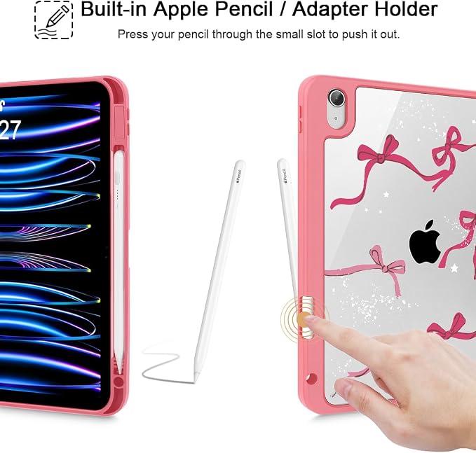 Tuiklol for iPad Pro 11 Inch 4th / 3rd / 2nd / 1st Gen (2022 2021 2020 2018) Case -Built-in Pencil Holder Shockproof Cover Clear Transparent Back Shell with Auto Wake/Sleep Black Flower
