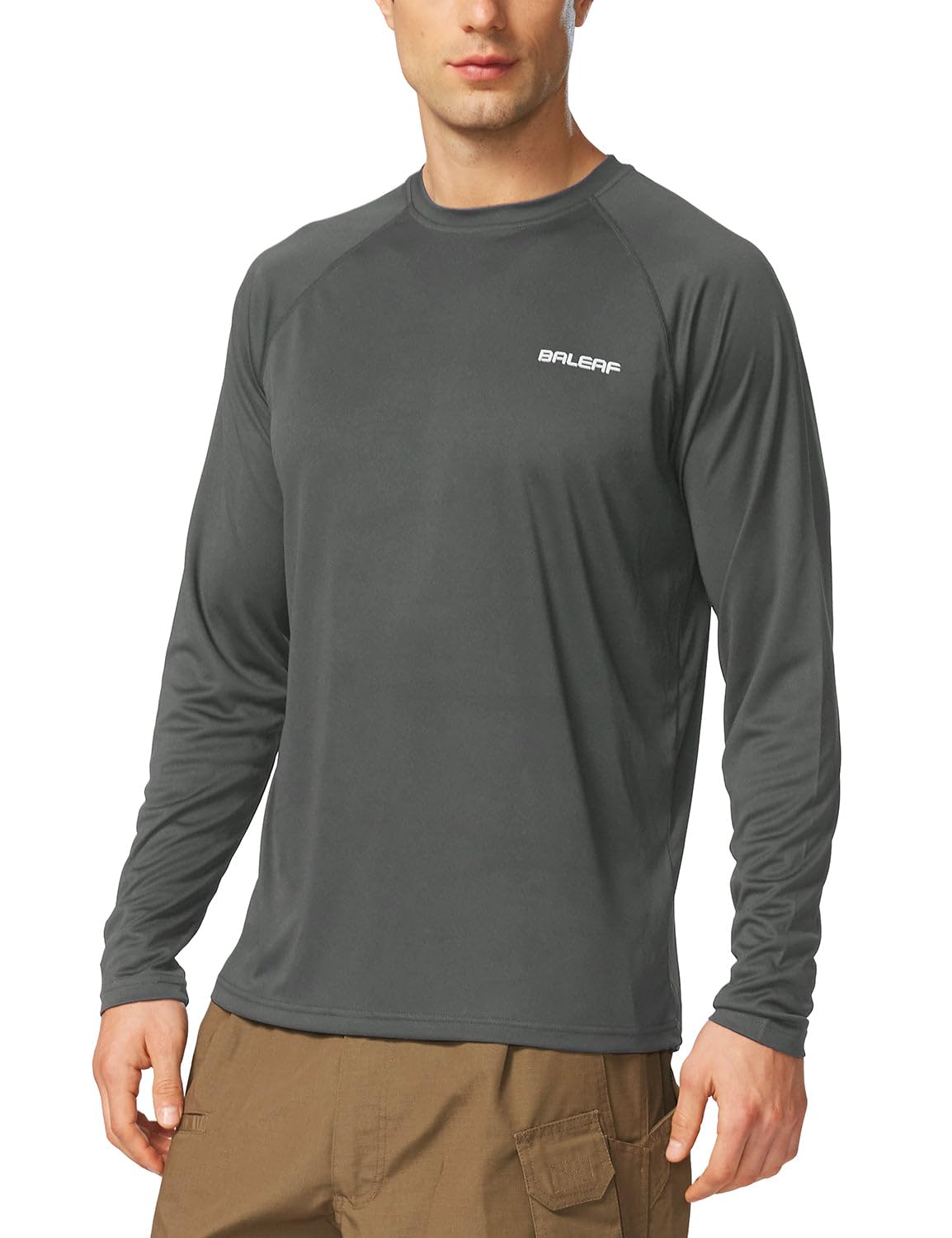 baleaf Mens UPF 50+ Sun Protection Shirts Long Sleeve Rash Guard, Quick Dry 4-Way Stretch for Fishing Swimming Surfing 01-Deep Gray M