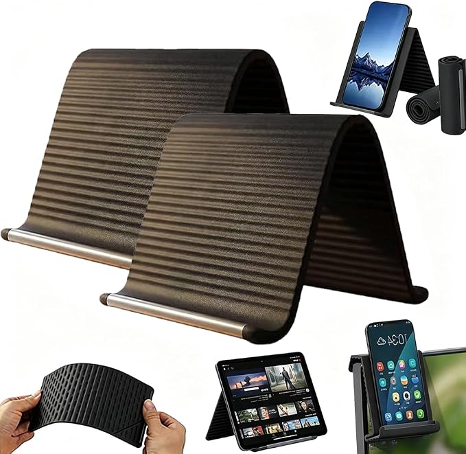 Flexible Silicone Phone Holder Bendable Foldable Stand with Aluminum Adjustable Anti-Slip Multi-Angle Cellphone Holder Portable Rollable Stand for Phone Tablet Laptop 2 Pack Black