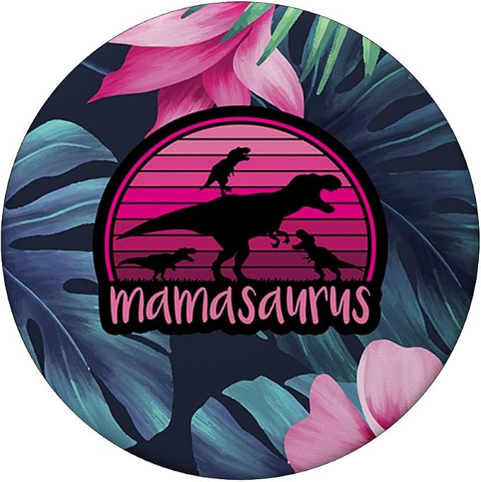 Mamasaurus Floral - 3 Kids Retro Funny Gift For Mother Case PopSockets Adhesive PopGrip