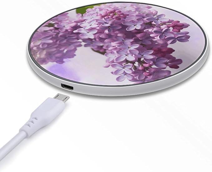 Lilac Flowers Wireless Charger Portable Fast Charging Pad Lightweight Wireless Charging Pad 10W Slim Charging Station for Phone Charger Mat for Travel Home Office Desk