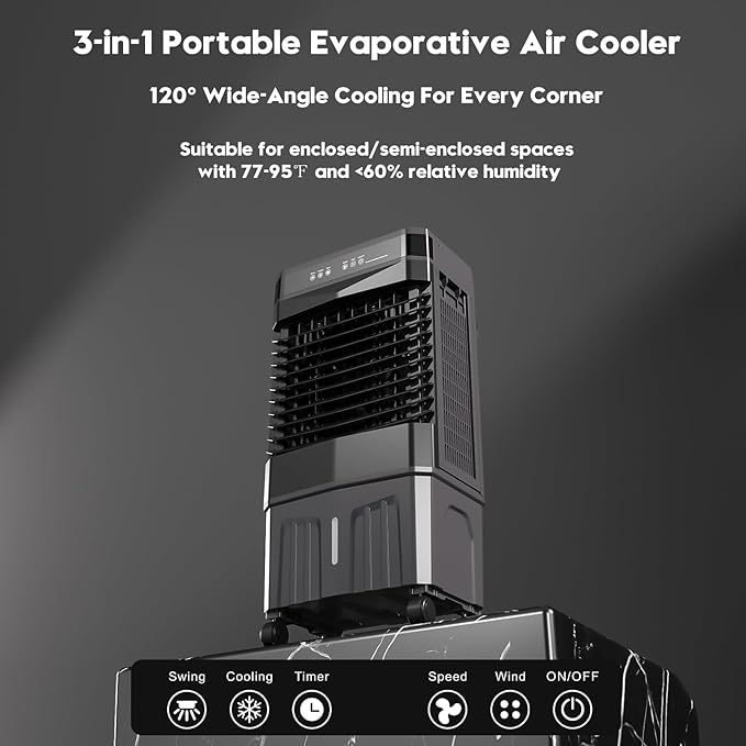 Auertech 1800CFM Swamp Cooler with Remote, 5.3 Gal Evaporative Air Cooler with 12H Timer, 3 Speeds, 120°Oscillation, Indoor Outdoor Portable Swamp Cooler Air Conditioner for Room, Garage