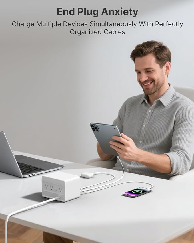 Gitryin 2 Lightning 2 Type-C Retractable Wall Chargers with 2 USB A Ports and 1 Power Strip 12-in-1 Modular Charging Station
