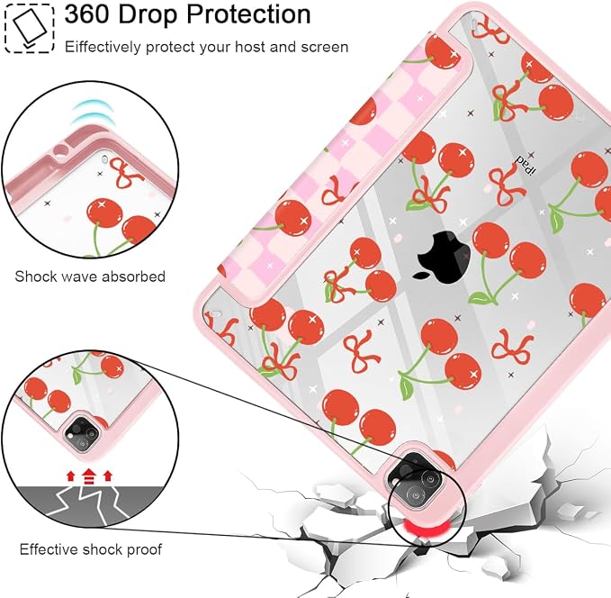 Case for iPad 12.9 Inch (6th/5th/4th/3rd Generation 2022/2021/2020/2018) Pencel Holder + Trifold Support Auto Sleep/Wake Transparent Shockproof Back Cover Abstract Floral SD163
