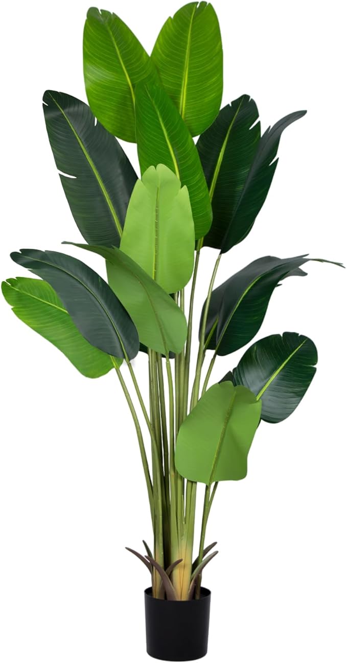 Artificial Bird of Paradise Plant 7Ft Fake Tropical Palm Tree with 17Trunks Faux Banana Leaf Trees in Pot for Home Indoor Outdoor Office Modern Decor Housewarming