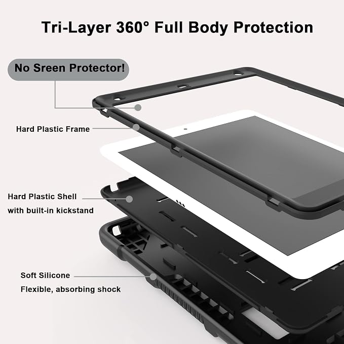 TIMISM Case for iPad 9th/8th/7th Generation(2021/2020/2019) Heavy Duty Military Grade Shockproof Rugged Protective 10.2 Cover with Built-in Stand for iPad 9 8 7 Gen Black+Green