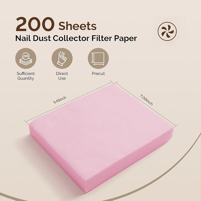 MelodySusie 200 Sheets Nail Dust Collector Filter Paper, Disposable Dust Vacuum