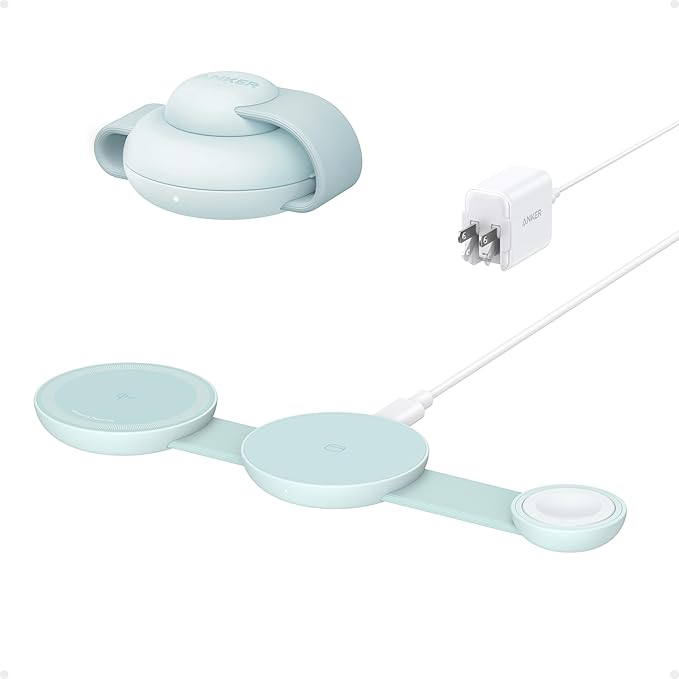 Anker MagSafe Compatible MagGo UFO 3-in-1 Charger, iPhone 17 Wireless Charging Station, 15W Qi2 Certified, Foldable Travel Charging Pad, for iPhone 17/16/15/14, AirPods, Apple Watch (Not a Power Bank)