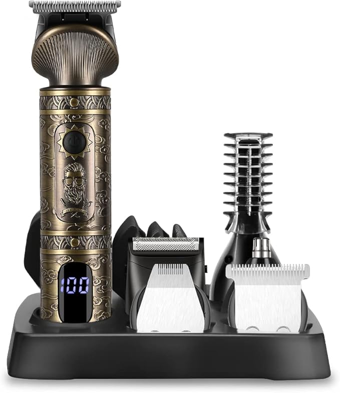 Scttomon Beard Trimmer Kit Professional Hair Clipper Zero Gapped T-Blade Electric Shaver Razor Nose Body Trimmer for Men Cordless Grooming Kit 7 in 1
