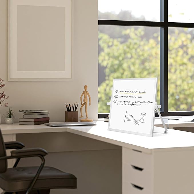 Dry Erase Magnetic White Board, 10" x 10" Double-Sided Desktop Whiteboard with Stand, Portable Small Whiteboard Set for Drawing, Office, Home
