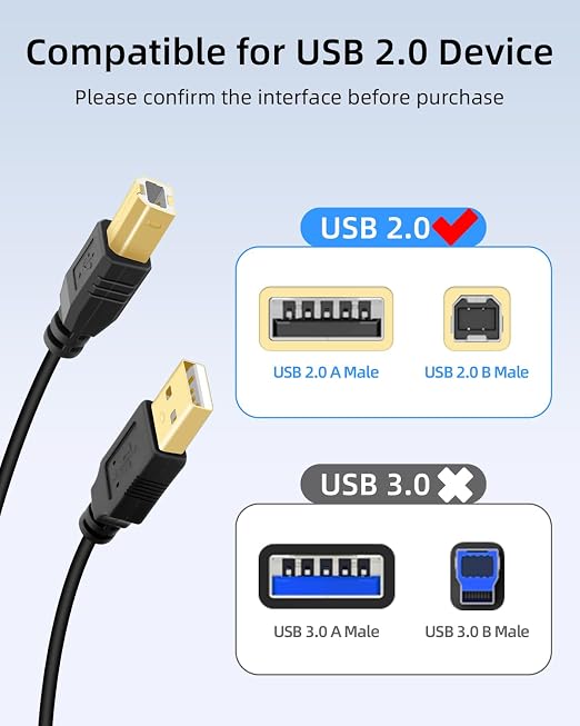2 in 1 USB Printer Splitter Cable USB A Male to USB B Male Printer Cable with Toggle Switch for 2 Computers Share Scanner Printer.(2.5M/8.2FT)