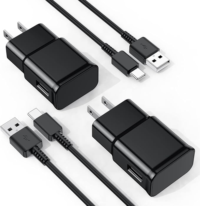 Samsung Galaxy S10/S9/S8 2 Pack Adaptive Charger with USB-C Cable 6FT Black | USB Type-C fast charging cables for Galaxy S10e/S20/S21/Note 8/9/10/20/A70/A50/A51/A52/A42/A32/A13/A12 Ultra Plus 6FT Bla