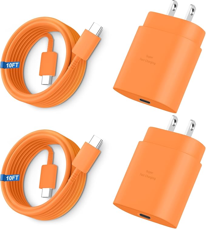 Super Fast Charger Type C 25W USB C Wall Charger Fast Charging for Samsung Galaxy S26 Ultra/S26/S26+/S25 Ultra/S25/24 Ultra/S24/S23 Ultra/S22 Ultra with 10FT Long Android Type C Charger Cable 2Pack