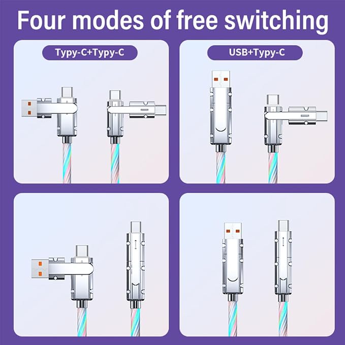 IHAO Multi Ports Charger Cable 3 Combinations in One Cable USB A to USB C/Micro USB PD Fast Charging Cord Lighted Up LED Flowing Compatible with Almost All Kinds of Electric Device-39Inches Blue