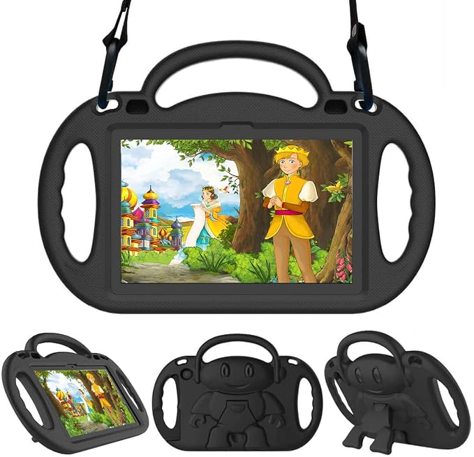 Kid-Proof Case for 8 Inch Tablet(12th/10th Generation 2024/2022/2020 Release) - Durable Shockproof Protective Cover with Shoulder Strap for 8 Plus Tablet Not for iPad Samsung Tablet Black