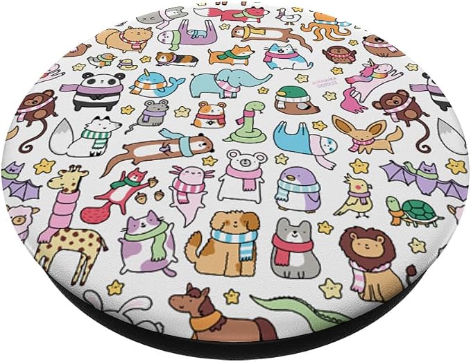 Cute Animals Doodles PopSockets PopGrip: Swappable Grip for Phones &amp Tablets PopSockets Adhesive PopGrip