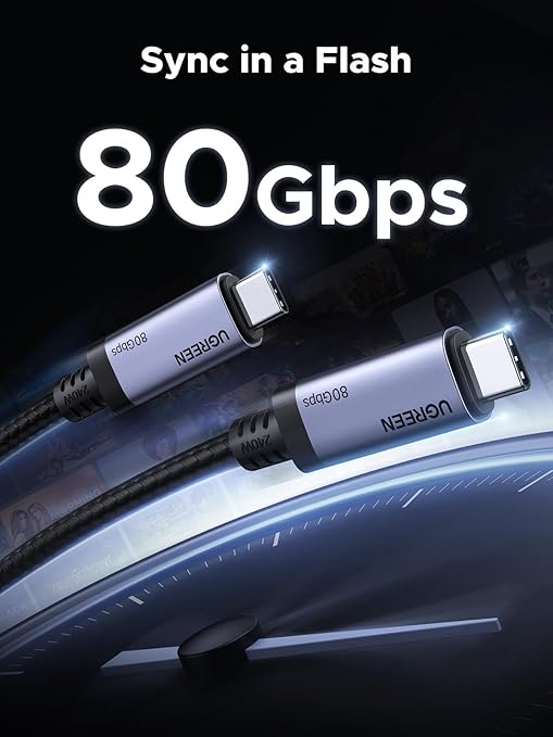 UGREEN 240W USB C to USB C Cable USB4 Gen4 80Gbps for Thunderbolt 5/4/3 Premium 18K Dual 8K Triple 4K Display PD3.1 Charging Compatible with USB C Monitors MacBook iPad iPhone 17/16/15 3.3FT