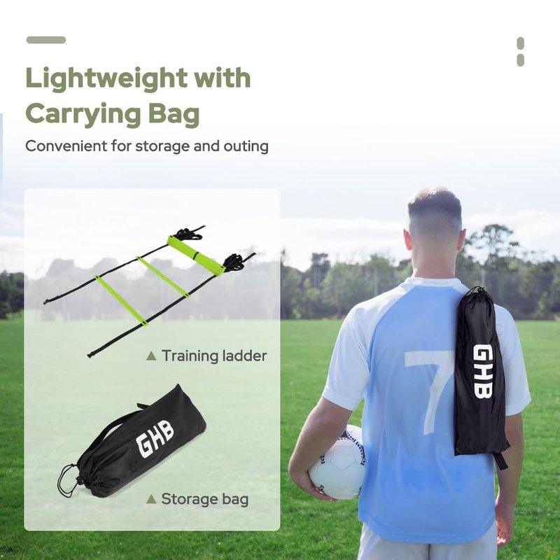 GHB Pro Agility Ladder 2 Pack Agility Training Ladder Speed 12 Rung 20ft with Carrying Bag (Green)