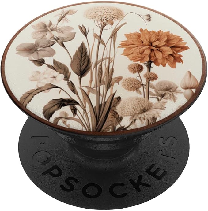Boho Aesthetic Minimalist Floral Art Cream Light Brown PopSockets Adhesive PopGrip